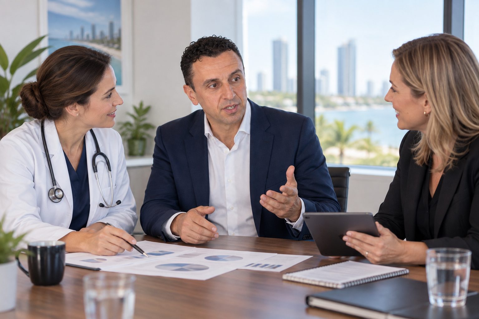 Richie Zengoski of Titan Blue planning a medical practice website with a doctor and practice manager