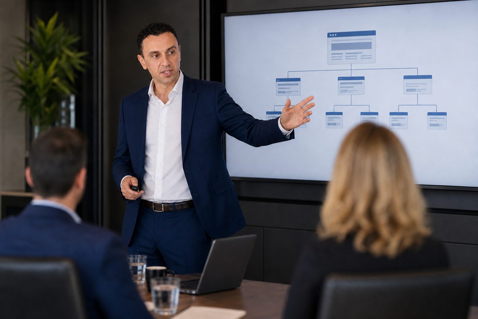 Titan Blue consultant presenting a website architecture diagram for future proof website design Australia