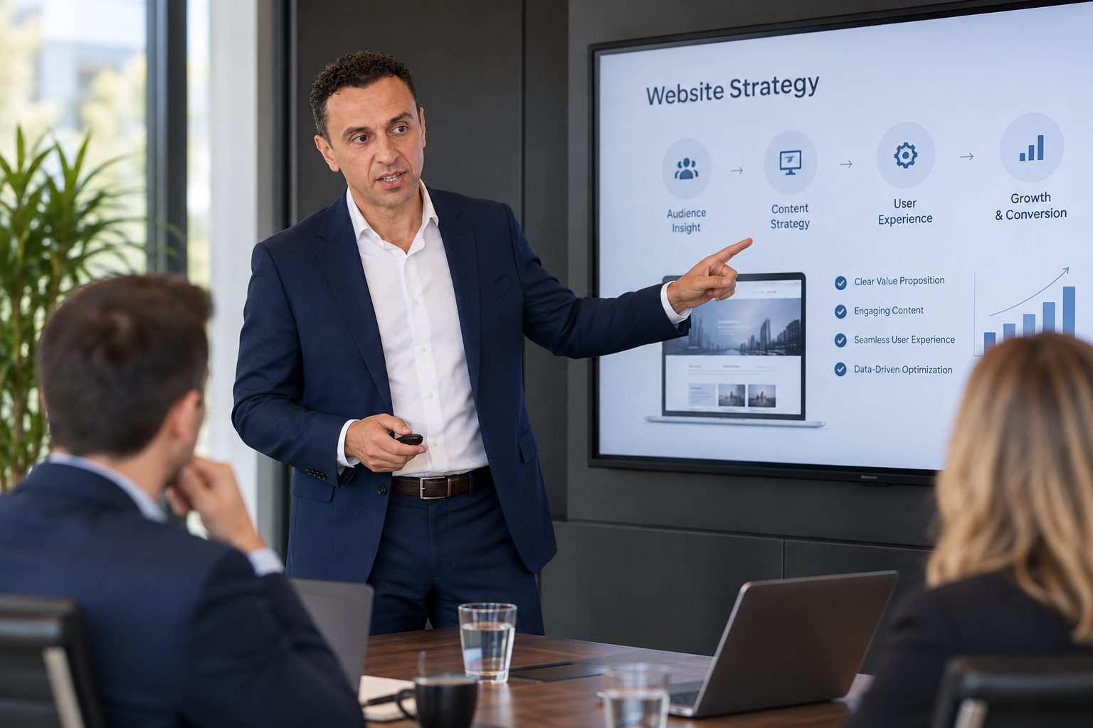 Titan Blue director presenting a website strategy to colleagues