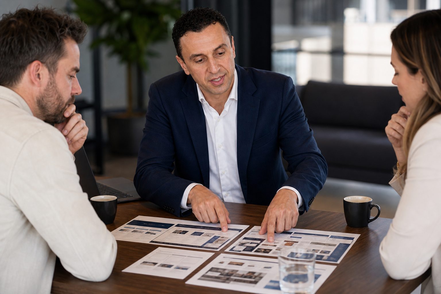 Richie Zengoski discussing structured data and web design with two business owners