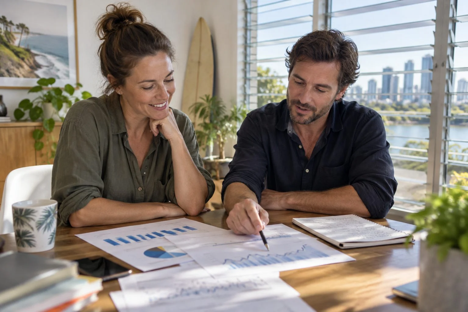 Brisbane business owner and web manager reviewing printed website traffic charts after the Google spam update